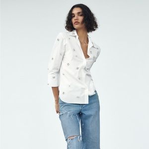 NWT ZARA Jewel Poplin Shirt